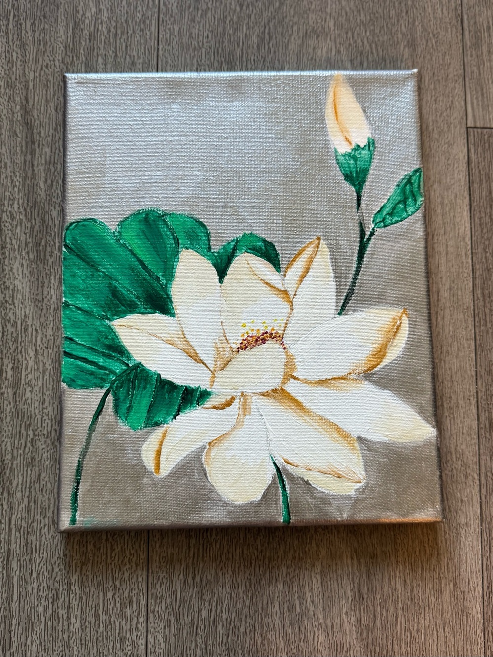 White and Green Floral Canvas Painting